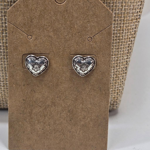 Brighton Jewelry - Brighton Earrings Silver Heart Shaped Crystal Stud Posts Classic Scrollwork